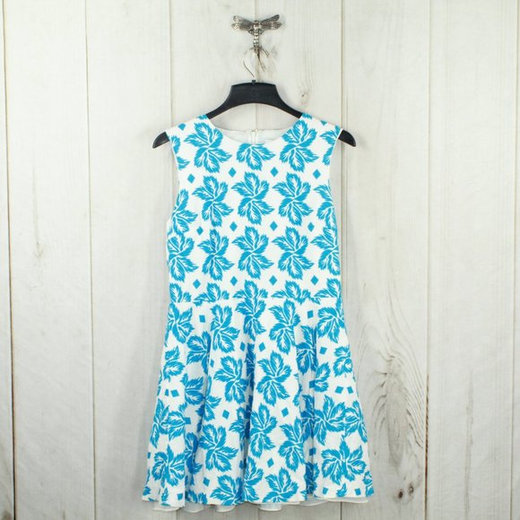 Diane von Furstenberg Blue Floral Print Flare Mini Dress Size 14 - Picture 2 of 12